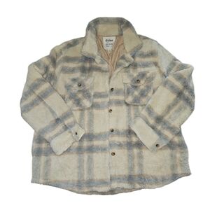 Dylan XL Shacket Sherpa Plaid Oatmeal Country Cottagecore Cabin NWOT Oversized